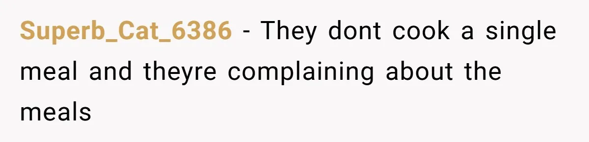 Superb_Cat_6386 − They dont cook a single meal and theyre complaining about the meals