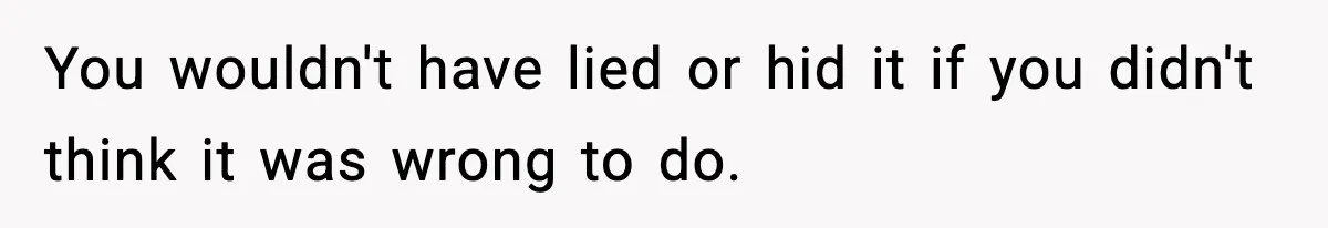 You wouldn't have lied or hid it if you didn't think it was wrong to do.