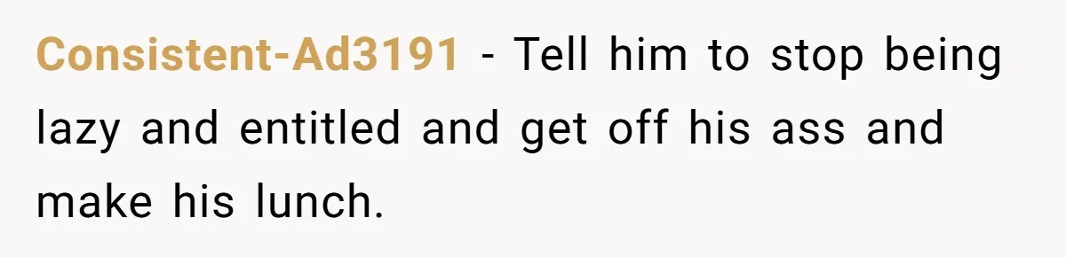 Consistent-Ad3191 − Tell him to stop being lazy and entitled and get off his ass and make his lunch.