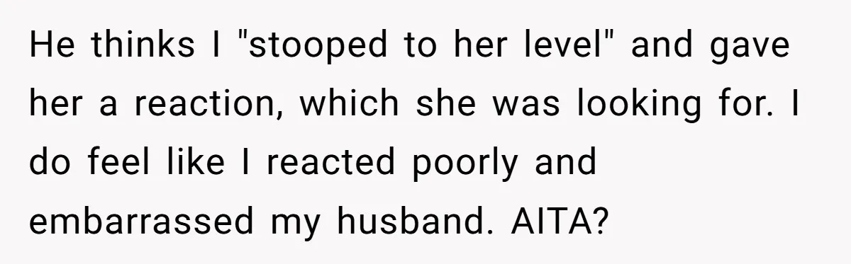 She Mom-Shamed Her Sister-in-Law at Dinner. The Clapback Left the Table Silent. He thinks I "stooped to her level" and gave her a reaction, which she was looking for. I do feel like I reacted poorly and embarrassed my husband. AITA?