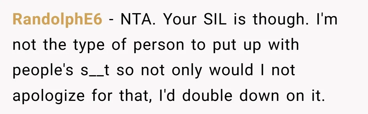 She Mom-Shamed Her Sister-in-Law at Dinner. The Clapback Left the Table Silent. RandolphE6 − NTA. Your SIL is though. I'm not the type of person to put up with people's s__t so not only would I not apologize for that, I'd double...