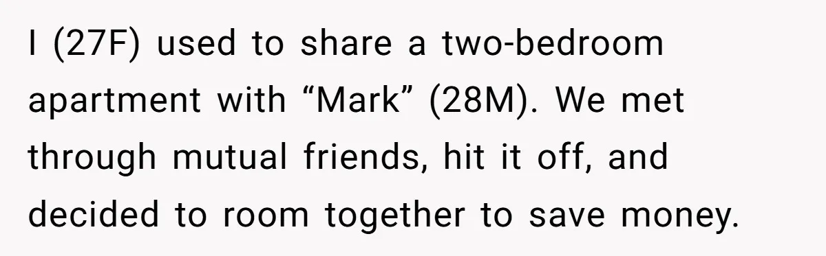 I (27F) used to share a two-bedroom apartment with “Mark” (28M). We met through mutual friends, hit it off, and decided to room together to save money.