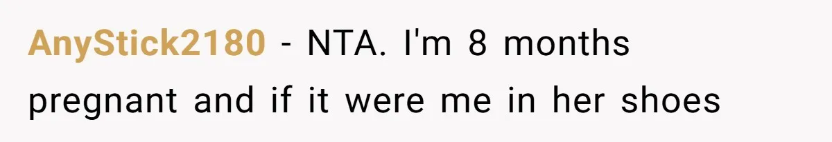 AnyStick2180 − NTA. I'm 8 months pregnant and if it were me in her shoes