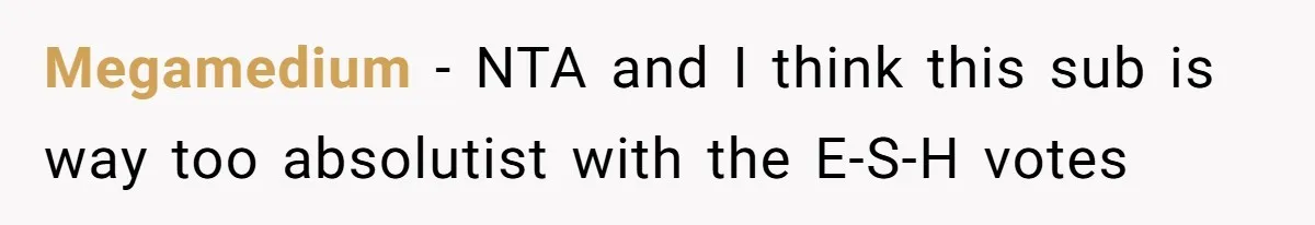Megamedium − NTA and I think this sub is way too absolutist with the E-S-H votes