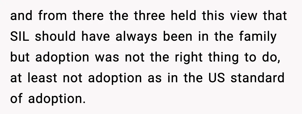 and from there the three held this view that SIL should have always been in the family but adoption was not the right thing to do, at least not adoption...