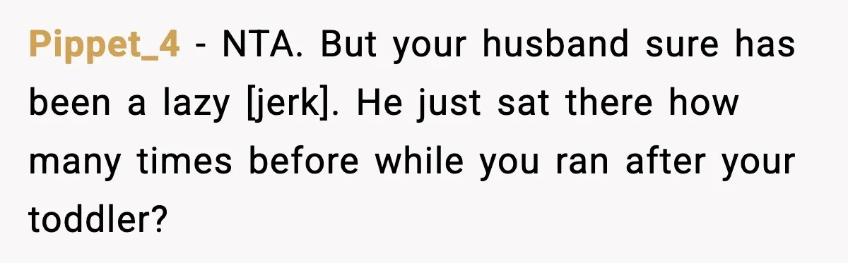 Pippet_4 - NTA. But your husband sure has been a lazy [jerk]. He just sat there how many times before while you ran after your toddler?