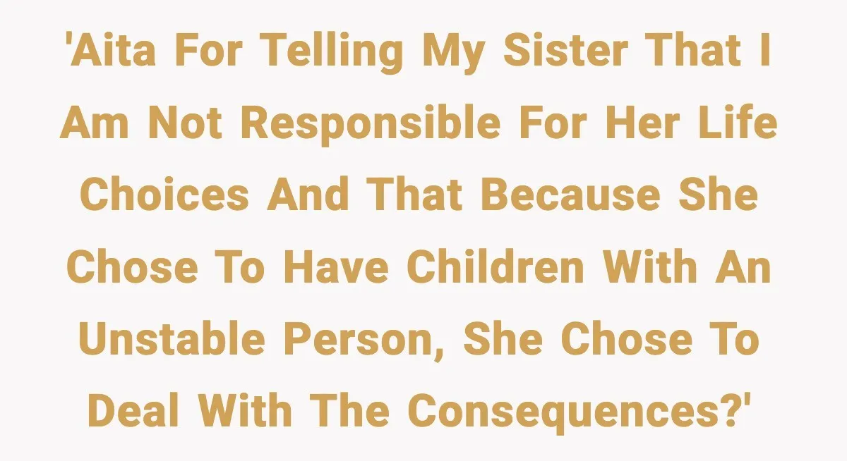'AITA For telling my sister that I am not responsible for her life choices and that because she chose to have children with an unstable person, she chose to deal...