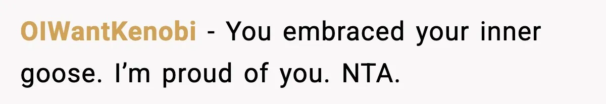 OIWantKenobi - You embraced your inner goose. I’m proud of you. NTA.