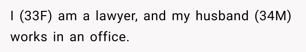 I (33F) am a lawyer, and my husband (34M) works in an office.