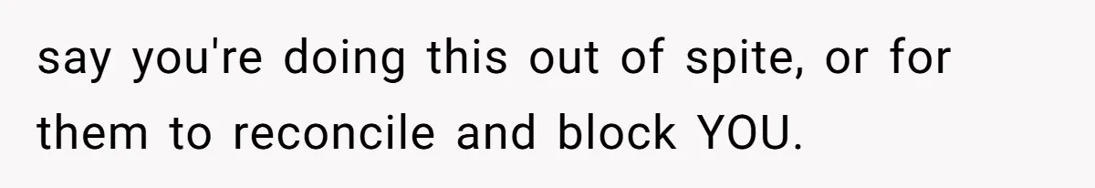 say you're doing this out of spite, or for them to reconcile and block YOU.