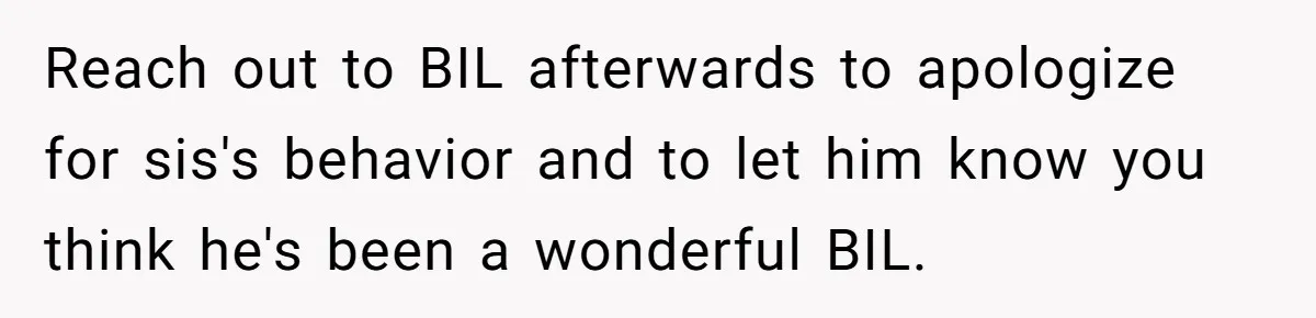 Reach out to BIL afterwards to apologize for sis's behavior and to let him know you think he's been a wonderful BIL.