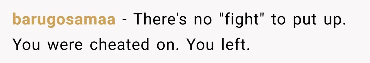 barugosamaa − There's no "fight" to put up. You were cheated on. You left.