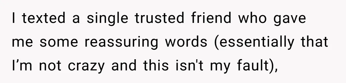 I texted a single trusted friend who gave me some reassuring words (essentially that I’m not crazy and this isn't my fault),