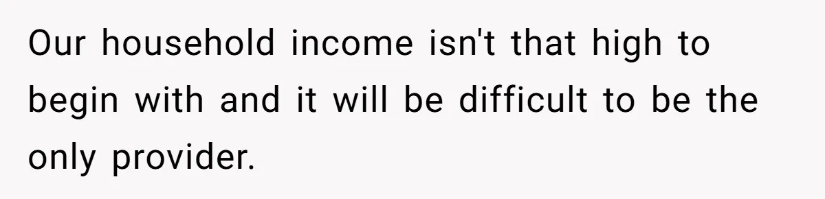 Wife Wants To Quit Her Job, Husband Says Fine But She Must Cover All The Chores Our household income isn't that high to begin with and it will be difficult to be the only provider.