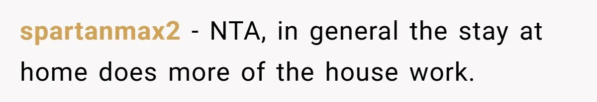Wife Wants To Quit Her Job, Husband Says Fine But She Must Cover All The Chores spartanmax2 − NTA, in general the stay at home does more of the house work.