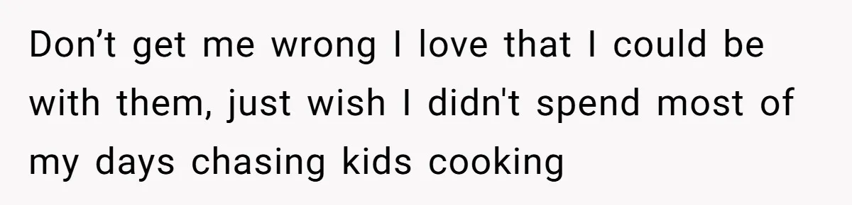 Wife Wants To Quit Her Job, Husband Says Fine But She Must Cover All The Chores Don’t get me wrong I love that I could be with them, just wish I didn't spend most of my days chasing kids cooking