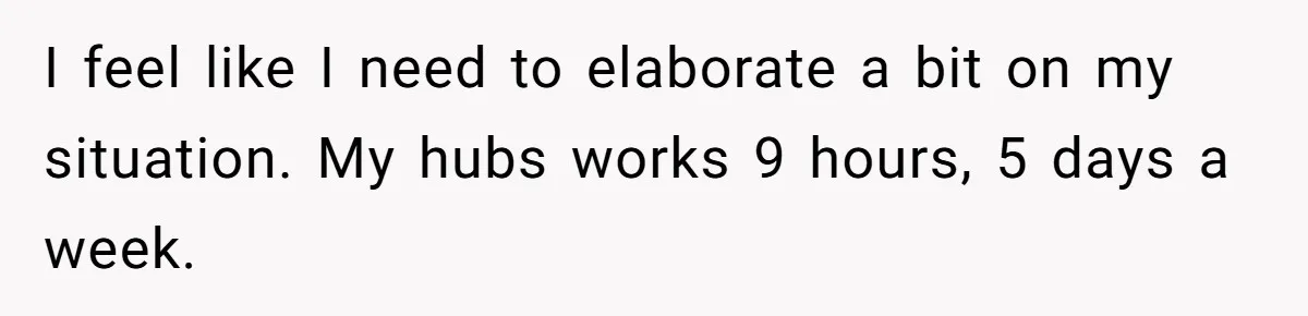 Wife Wants To Quit Her Job, Husband Says Fine But She Must Cover All The Chores I feel like I need to elaborate a bit on my situation. My hubs works 9 hours, 5 days a week.