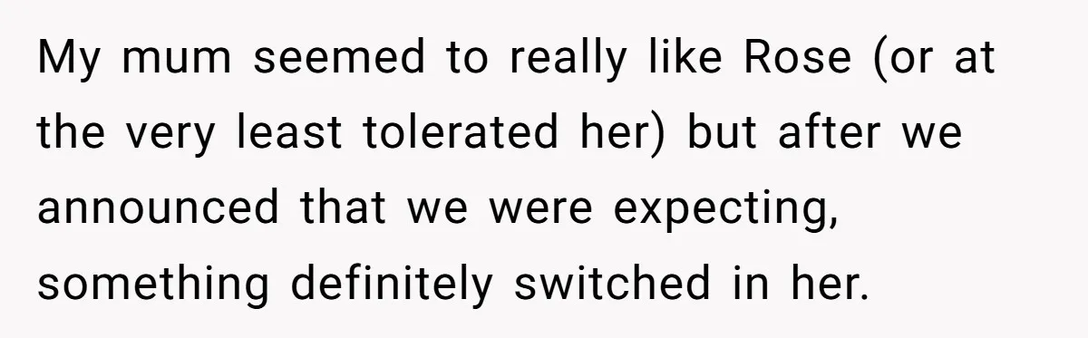 My mum seemed to really like Rose (or at the very least tolerated her) but after we announced that we were expecting, something definitely switched in her.