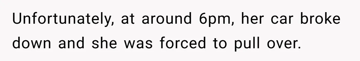 Unfortunately, at around 6pm, her car broke down and she was forced to pull over.