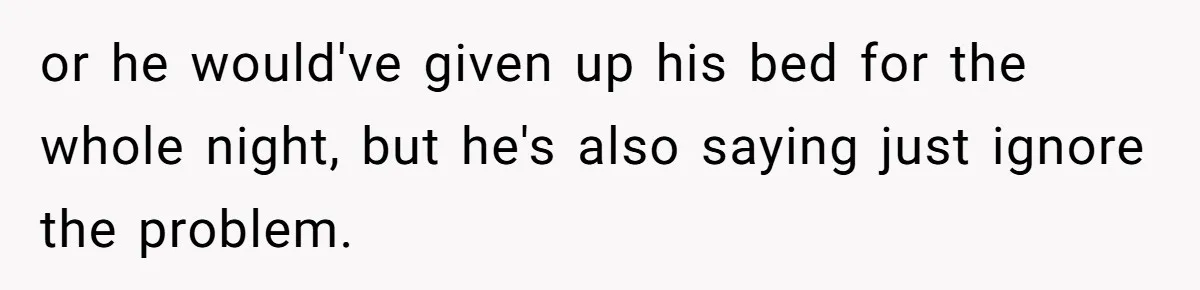 or he would've given up his bed for the whole night, but he's also saying just ignore the problem.