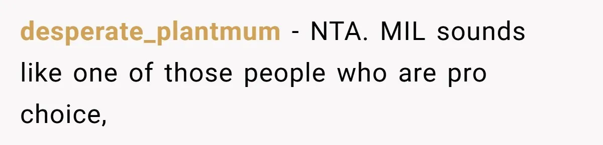 desperate_plantmum − NTA. MIL sounds like one of those people who are pro choice,