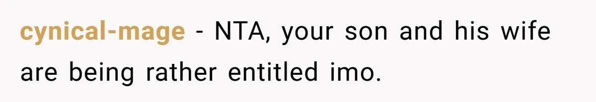 cynical-mage − NTA, your son and his wife are being rather entitled imo.