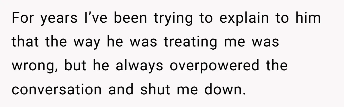For years I’ve been trying to explain to him that the way he was treating me was wrong, but he always overpowered the conversation and shut me down.