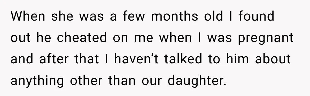 When she was a few months old I found out he cheated on me when I was pregnant and after that I haven’t talked to him about anything other than...