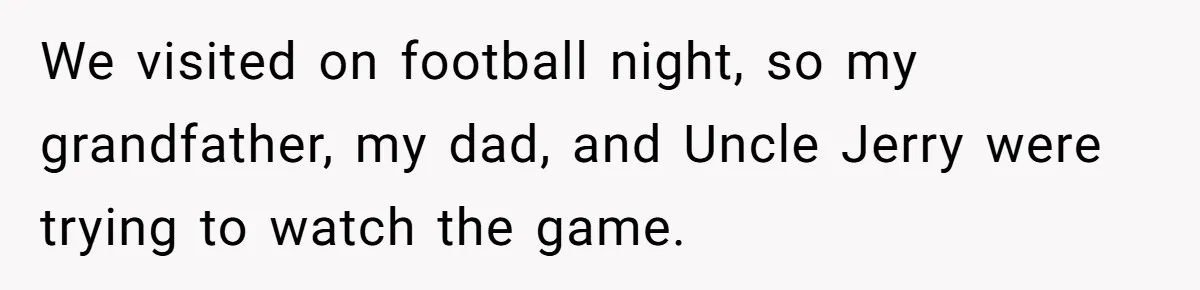 We visited on football night, so my grandfather, my dad, and Uncle Jerry were trying to watch the game.