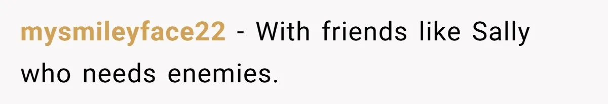 mysmileyface22 − With friends like Sally who needs enemies.