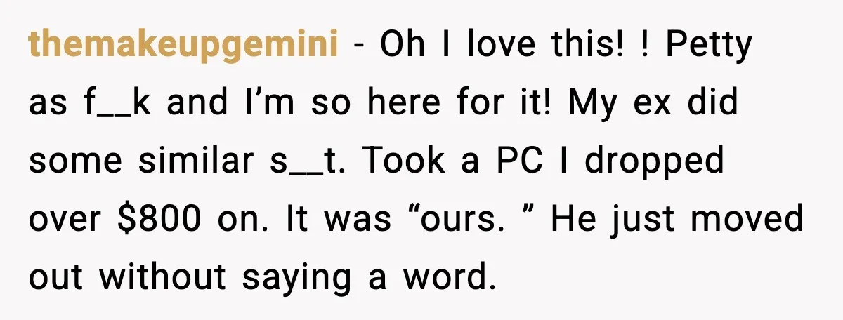 themakeupgemini - Oh I love this! ! Petty as f__k and I’m so here for it! My ex did some similar s__t. Took a PC I dropped over $800 on....