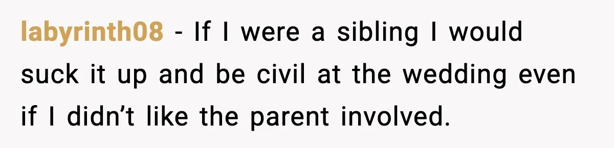 labyrinth08 - If I were a sibling I would suck it up and be civil at the wedding even if I didn’t like the parent involved.