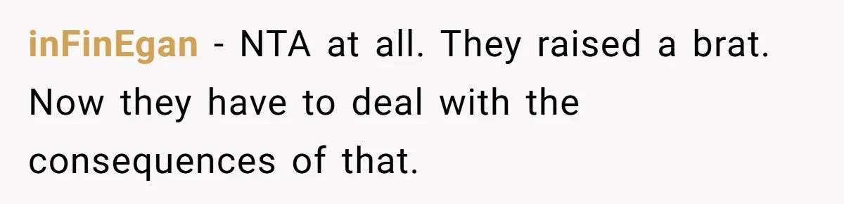 inFinEgan − NTA at all. They raised a brat. Now they have to deal with the consequences of that.