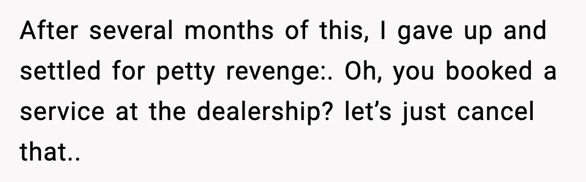 People Kept Using Her Email, So She Started Canceling Their Bookings After several months of this, I gave up and settled for petty revenge:. Oh, you booked a service at the dealership? let’s just cancel that..