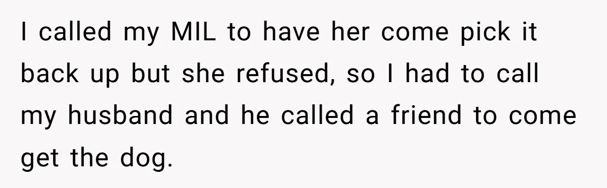 I called my MIL to have her come pick it back up but she refused, so I had to call my husband and he called a friend to come get...