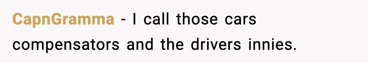 CapnGramma - I call those cars compensators and the drivers innies.
