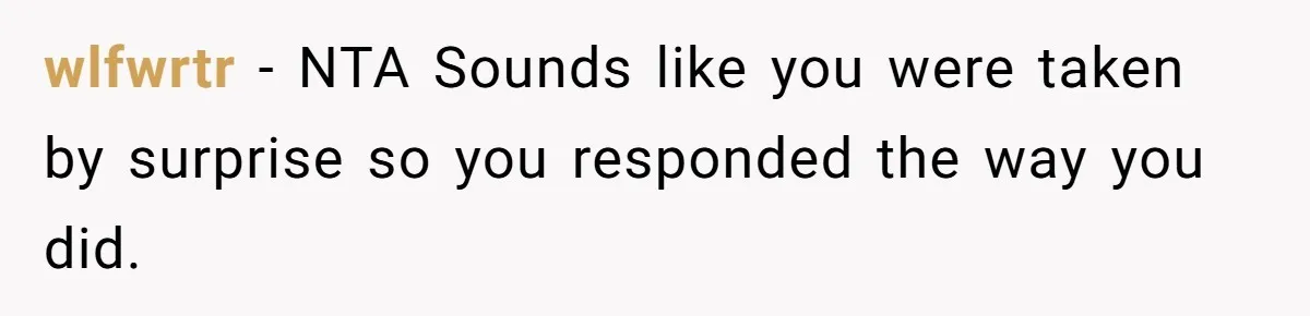wlfwrtr − NTA Sounds like you were taken by surprise so you responded the way you did.