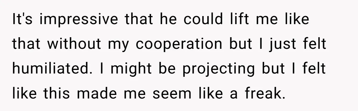 “He Lifted Me Anyway.” A Bride’s Wedding-Day Boundary Sparked a Heated Debate It's impressive that he could lift me like that without my cooperation but I just felt humiliated. I might be projecting but I felt like this made me seem like...