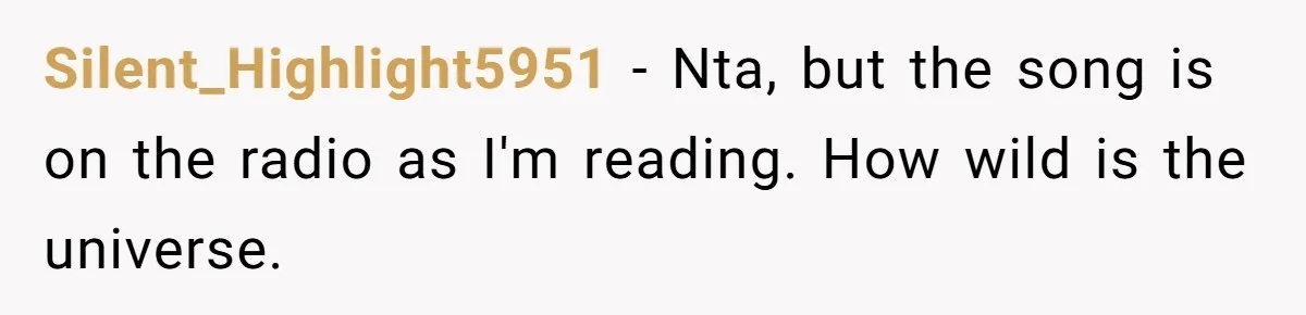 “He Lifted Me Anyway.” A Bride’s Wedding-Day Boundary Sparked a Heated Debate Silent_Highlight5951 − Nta, but the song is on the radio as I'm reading. How wild is the universe.