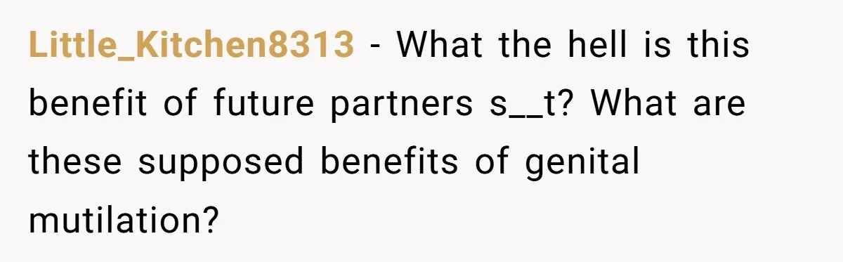 Little_Kitchen8313 − What the hell is this benefit of future partners s__t? What are these supposed benefits of genital mutilation?