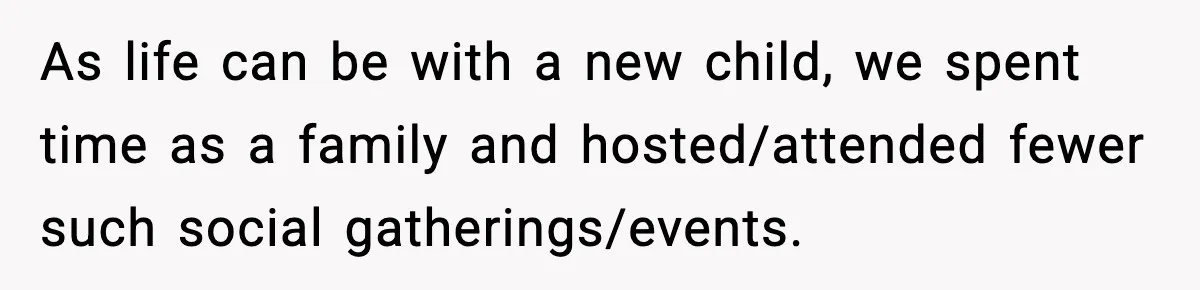 As life can be with a new child, we spent time as a family and hosted/attended fewer such social gatherings/events.