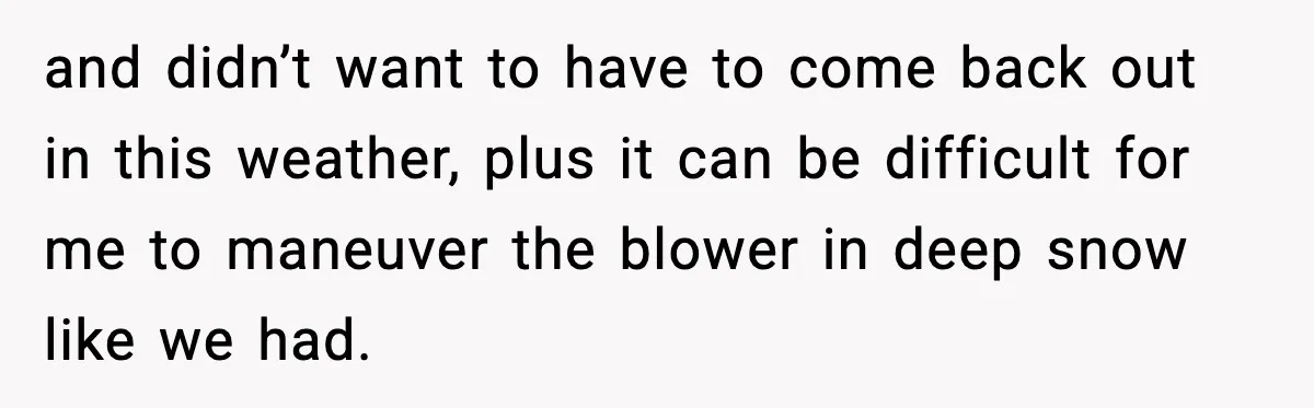 and didn’t want to have to come back out in this weather, plus it can be difficult for me to maneuver the blower in deep snow like we had.