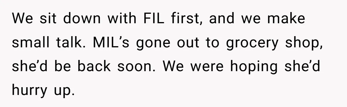 Finding Peace After a Terrifying Custody Scare With a Deeply Unwell Grandparent We sit down with FIL first, and we make small talk. MIL’s gone out to grocery shop, she’d be back soon. We were hoping she’d hurry up.