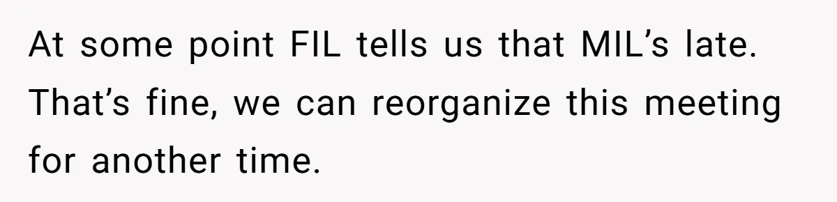 Finding Peace After a Terrifying Custody Scare With a Deeply Unwell Grandparent At some point FIL tells us that MIL’s late. That’s fine, we can reorganize this meeting for another time.