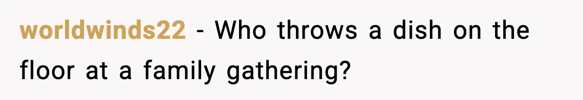 worldwinds22 - Who throws a dish on the floor at a family gathering?
