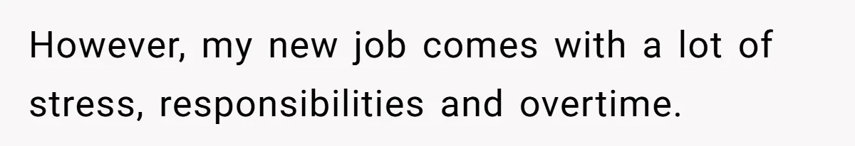 However, my new job comes with a lot of stress, responsibilities and overtime.