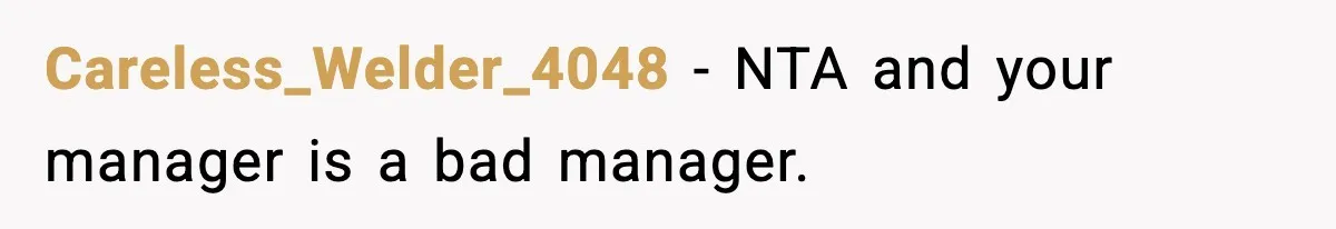 Careless_Welder_4048 - NTA and your manager is a bad manager.