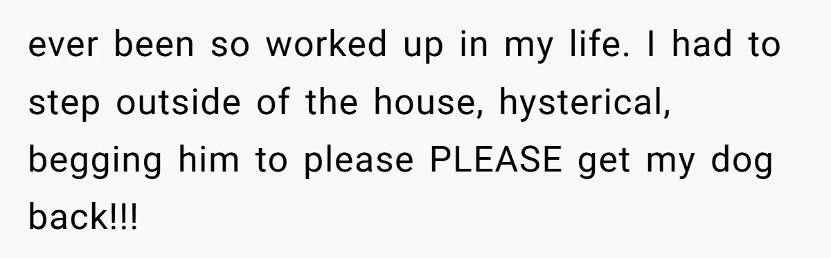Mom-in-Law Leaves the House But Decides to "Pack" the Family Dog ever been so worked up in my life. I had to step outside of the house, hysterical, begging him to please PLEASE get my dog back!!!