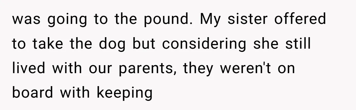 Mom-in-Law Leaves the House But Decides to "Pack" the Family Dog was going to the pound. My sister offered to take the dog but considering she still lived with our parents, they weren't on board with keeping