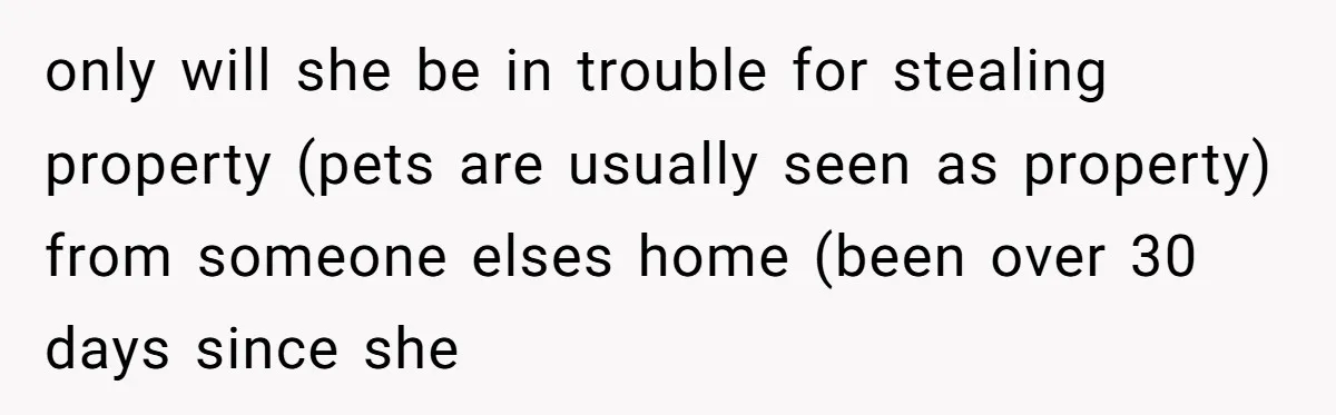 Mom-in-Law Leaves the House But Decides to "Pack" the Family Dog only will she be in trouble for stealing property (pets are usually seen as property) from someone elses home (been over 30 days since she